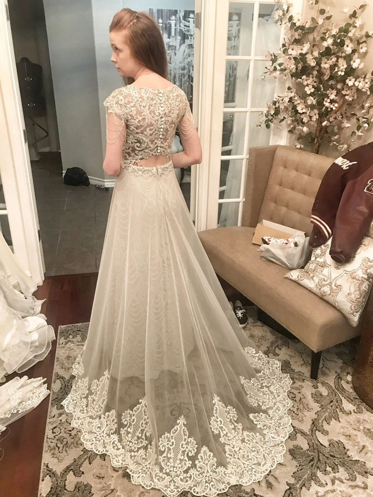 Vintage Style Pearl Beading Sheath Wedding Dress Sarah