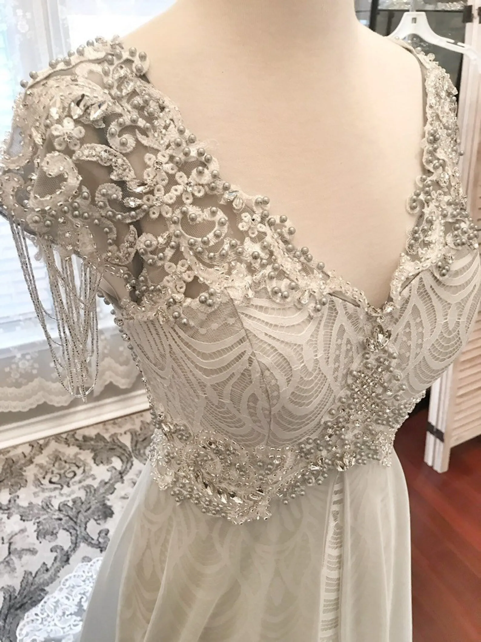 Vintage Style Pearl Beading Sheath Wedding Dress Sarah