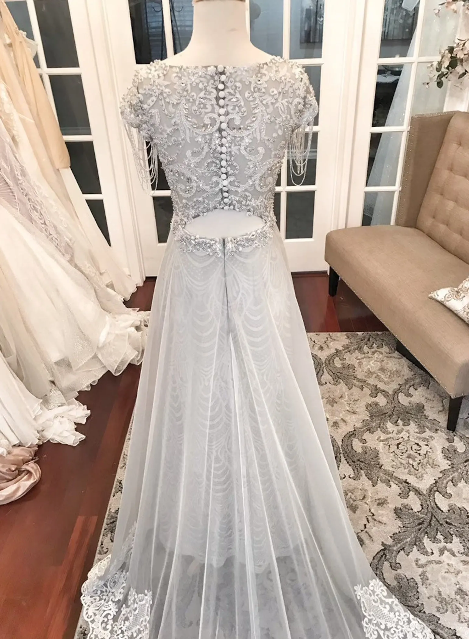 Vintage Style Pearl Beading Sheath Wedding Dress Sarah