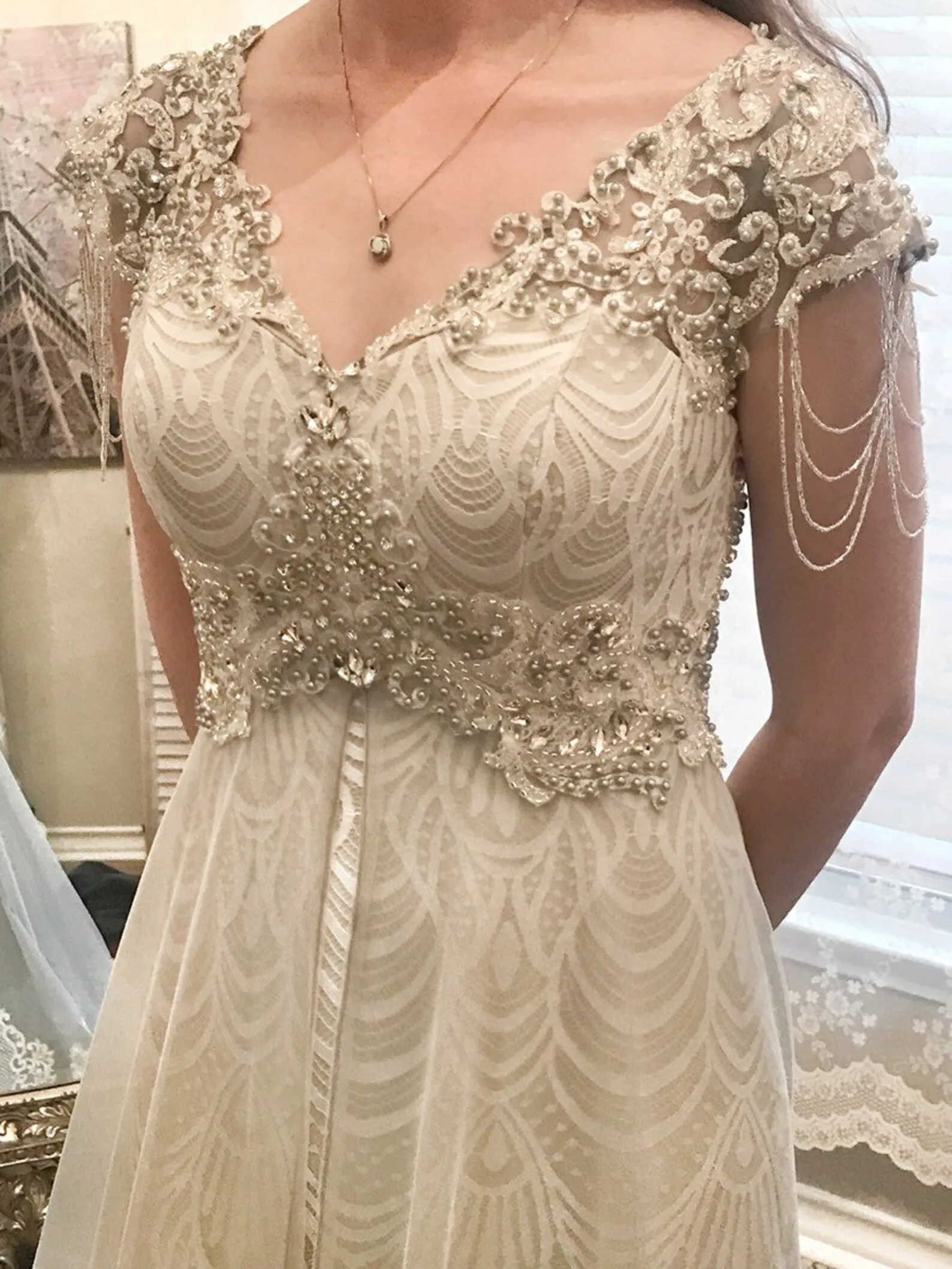 Vintage Style Pearl Beading Sheath Wedding Dress Sarah