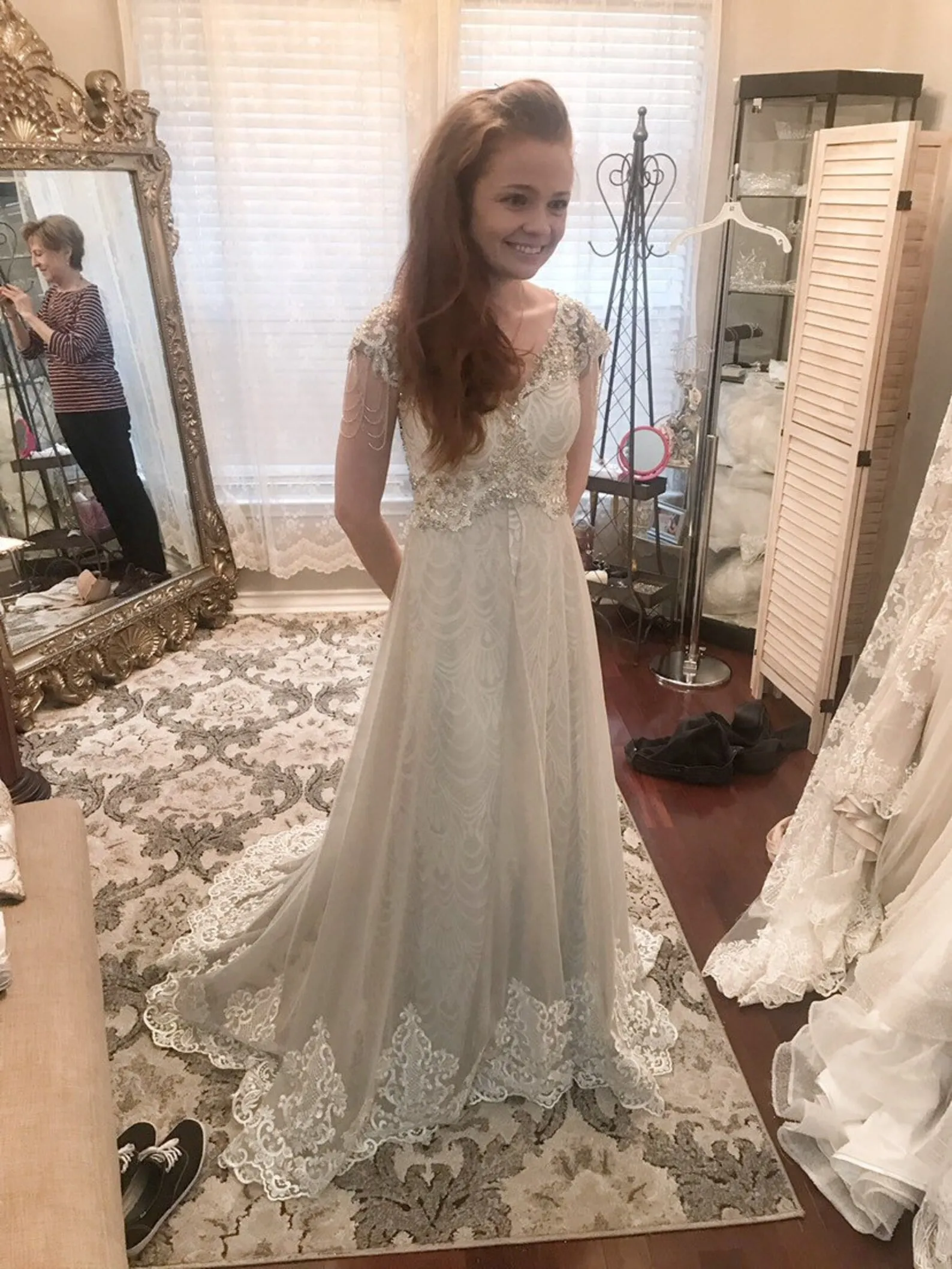 Vintage Style Pearl Beading Sheath Wedding Dress Sarah