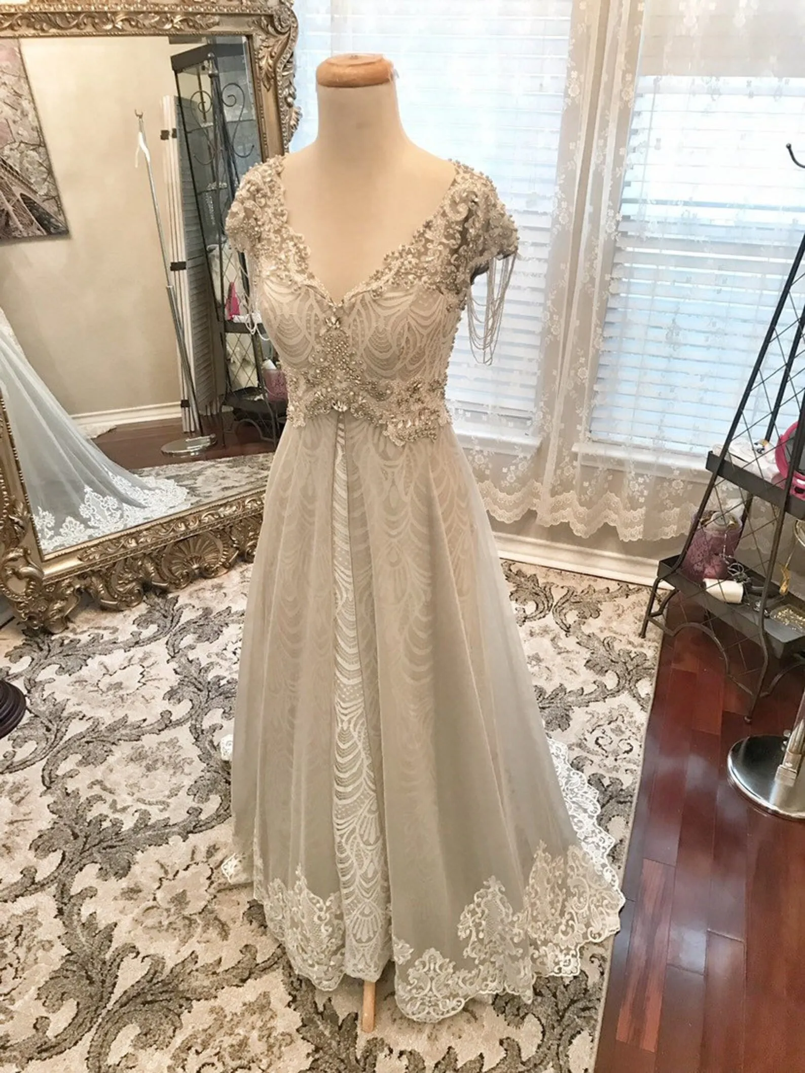 Vintage Style Pearl Beading Sheath Wedding Dress Sarah