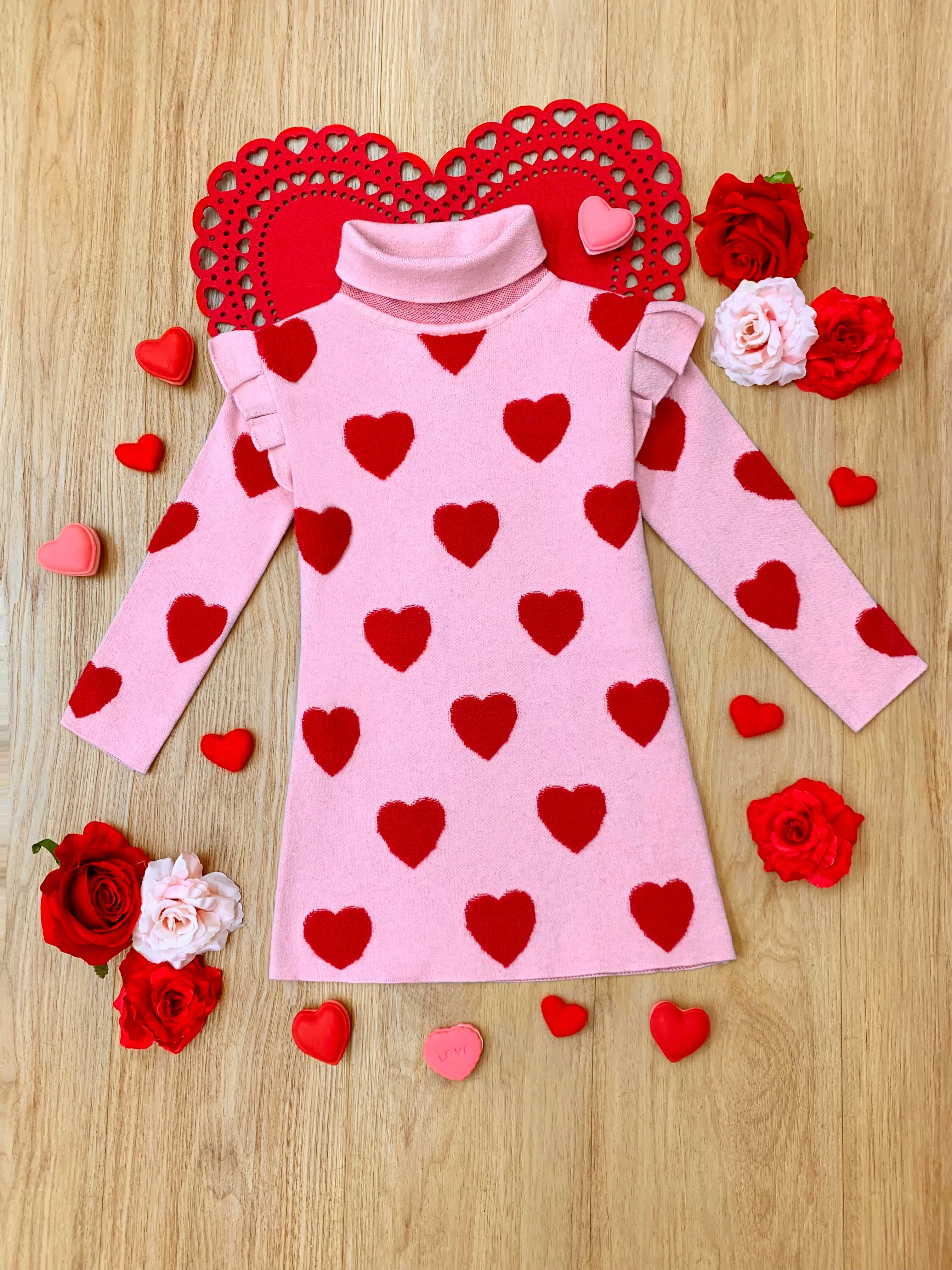 Warms My Heart Pink Turtleneck Sweater Dress