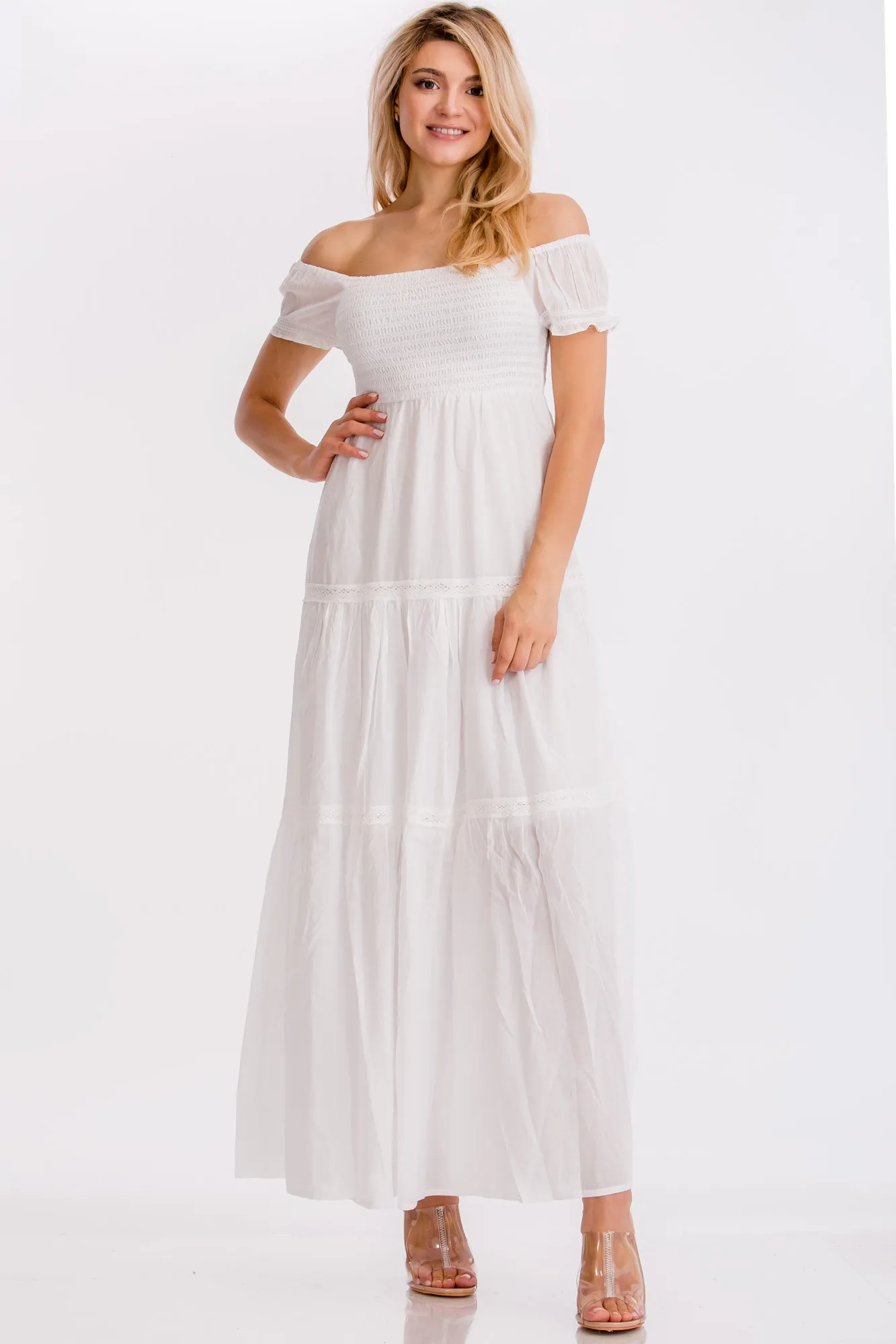 White Off-Shoulder Maxi-Dress