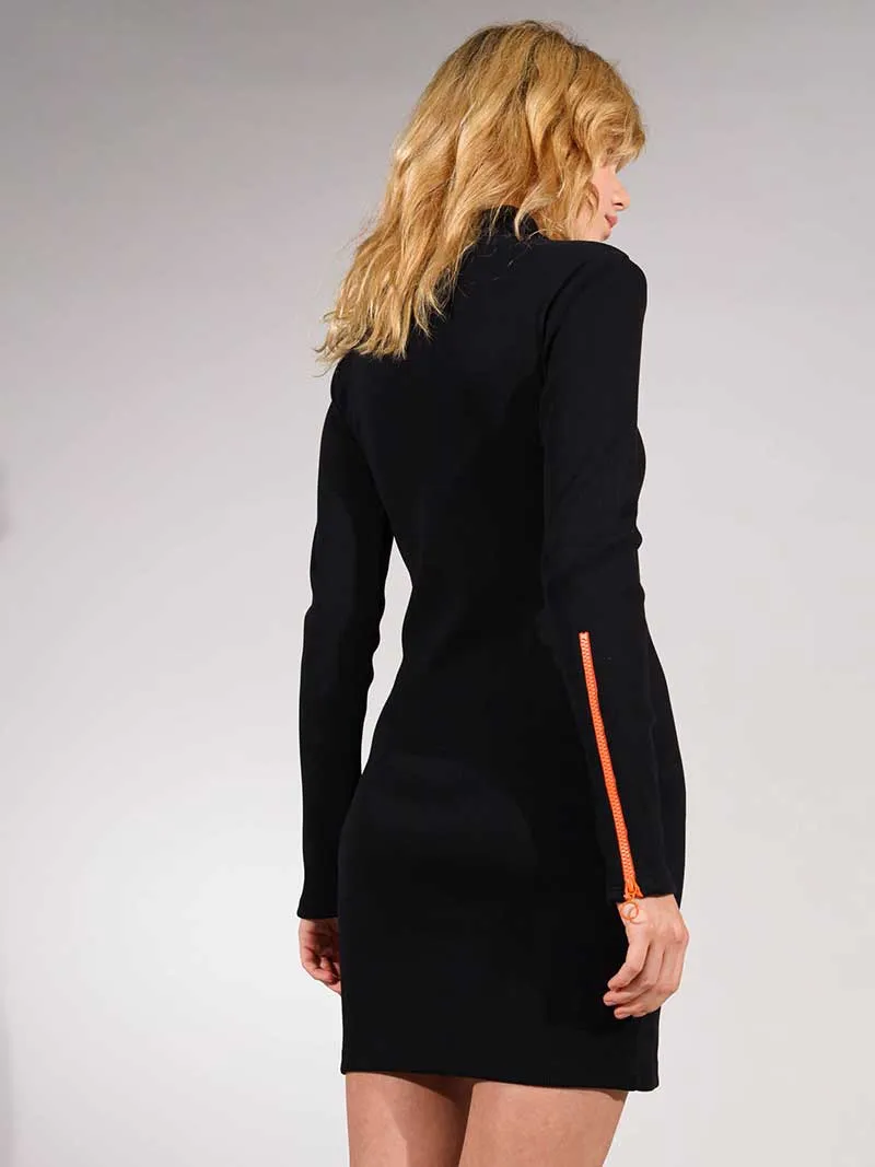 Wicked Zipper Turtleneck Mini Dress, BCI Cotton, in Black