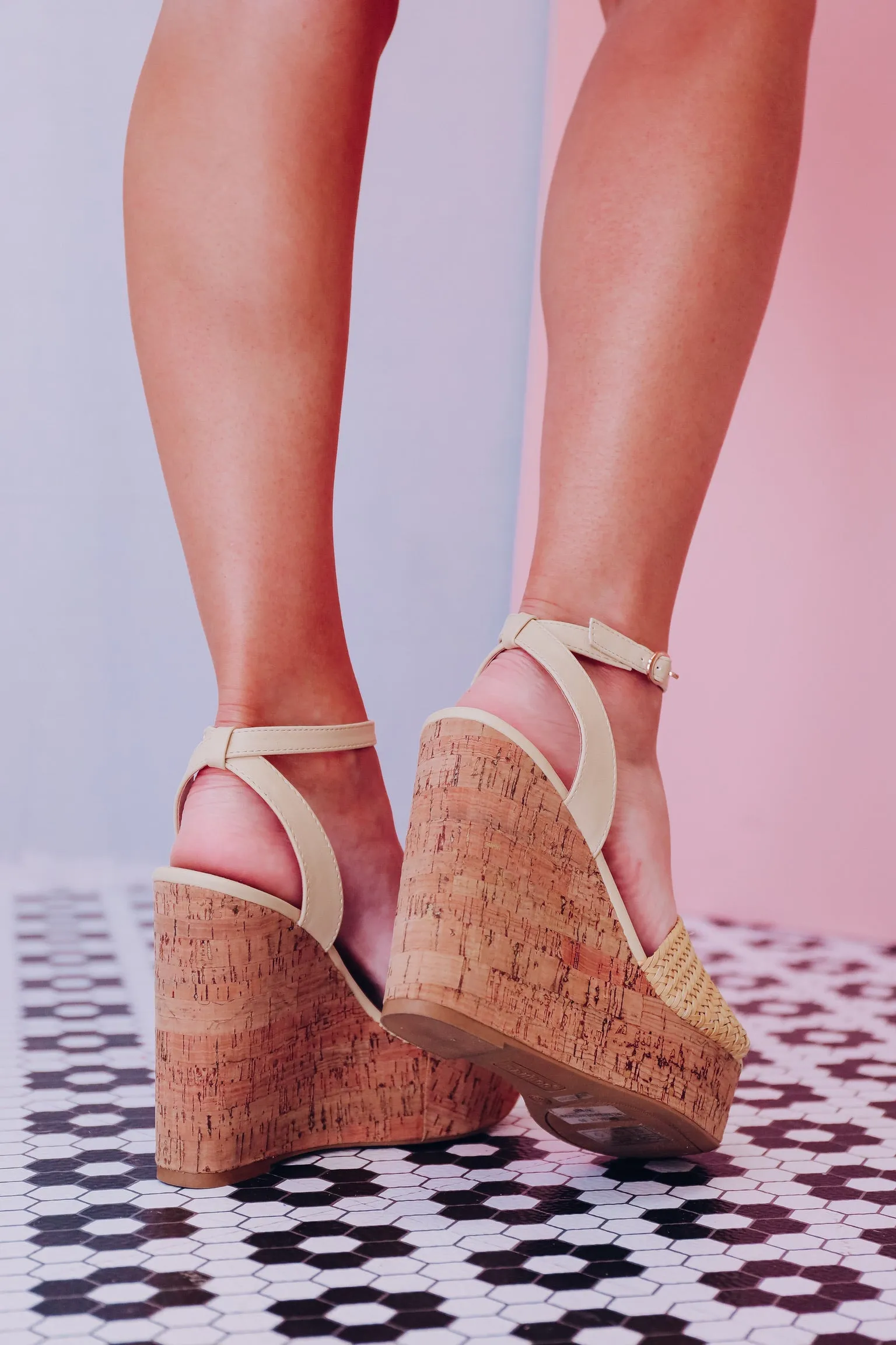 Willa Woven Top Cork Heel Sandal- Natural