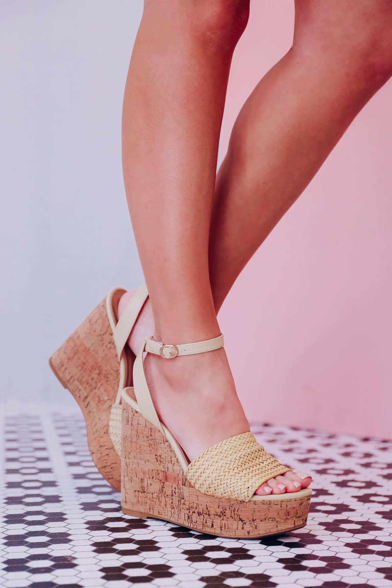 Willa Woven Top Cork Heel Sandal- Natural