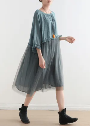 Wilma - Patchwork lace dress with pointed neckline.