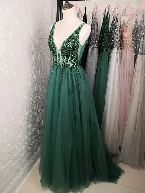 Women Beading Prom Dresses Long 2020