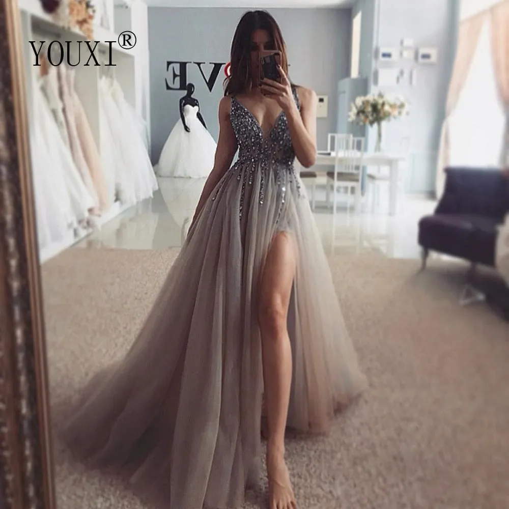 Women Beading Prom Dresses Long 2020
