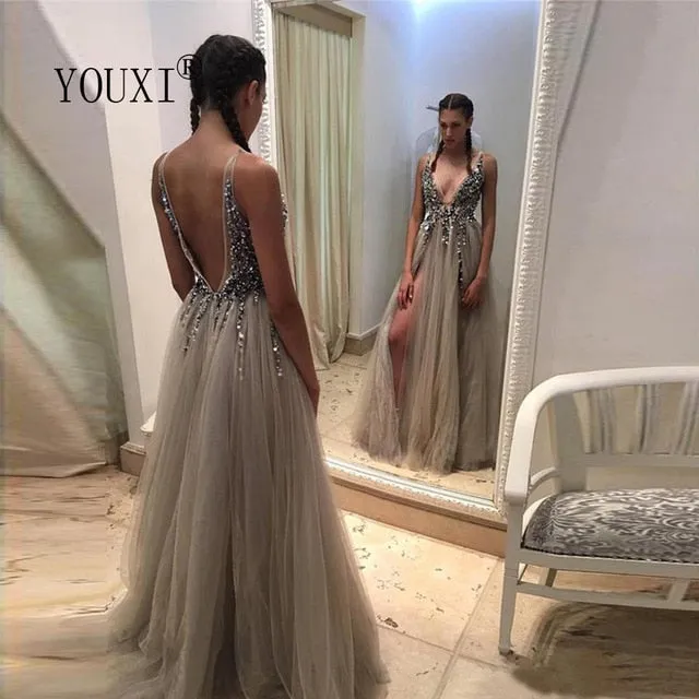 Women Beading Prom Dresses Long 2020