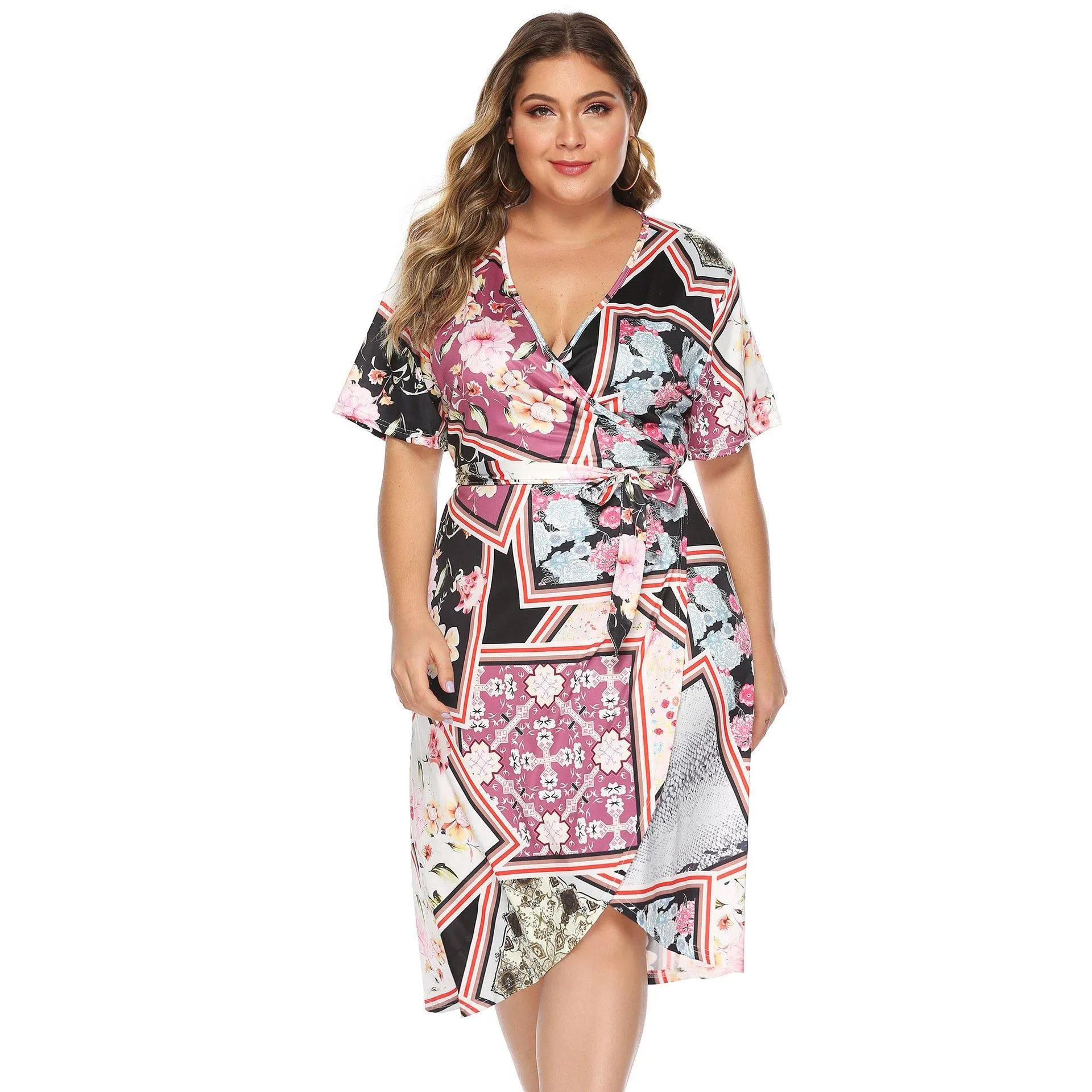 Women Plus Sizes Floral Print Summer Dresses