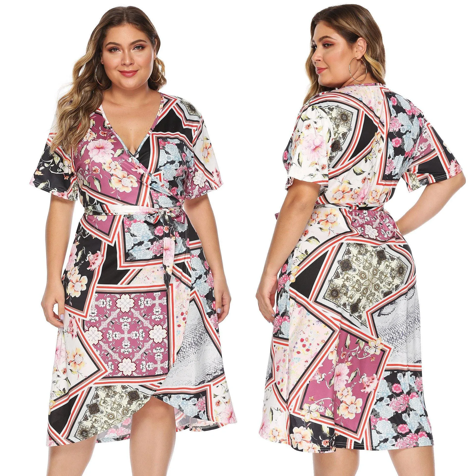 Women Plus Sizes Floral Print Summer Dresses