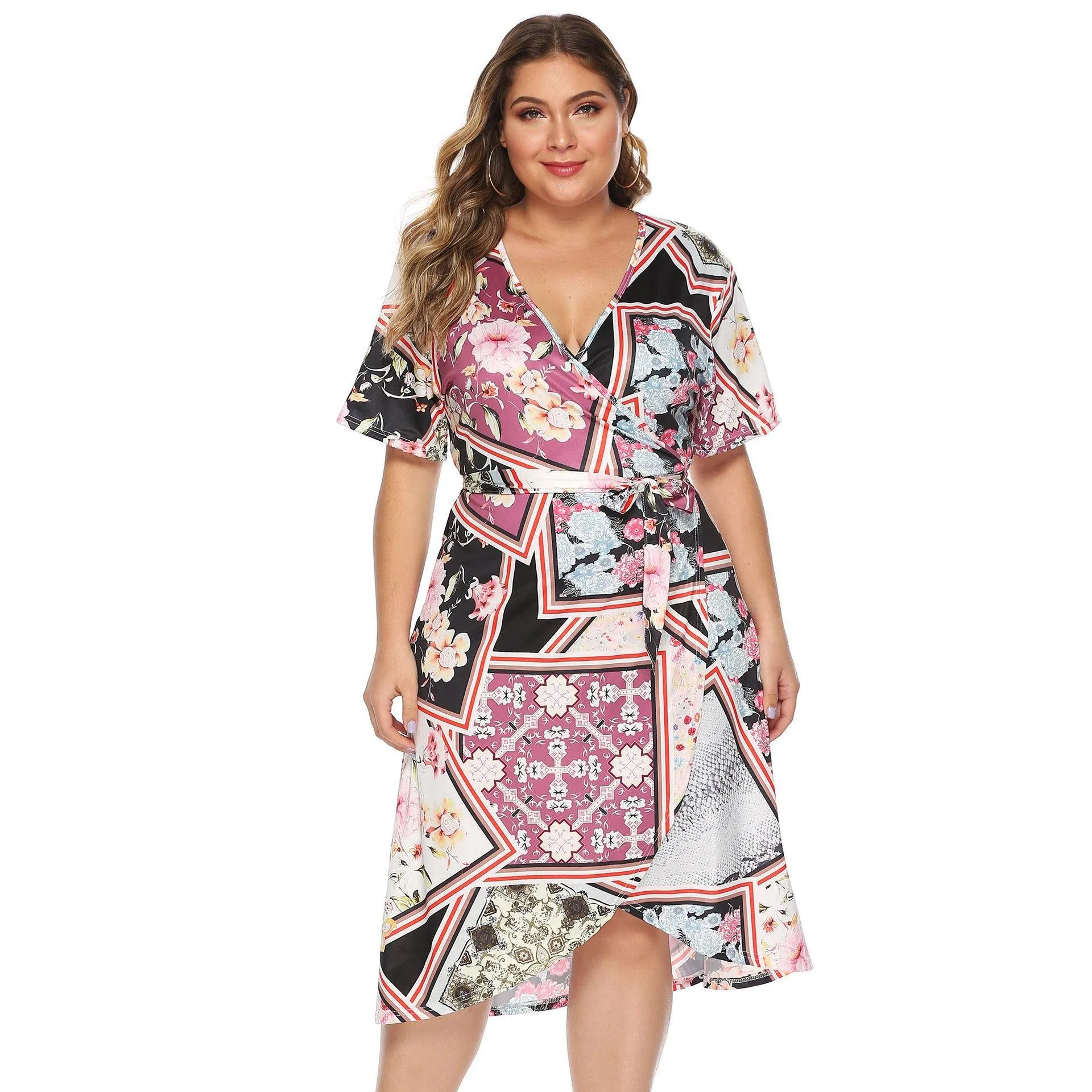 Women Plus Sizes Floral Print Summer Dresses