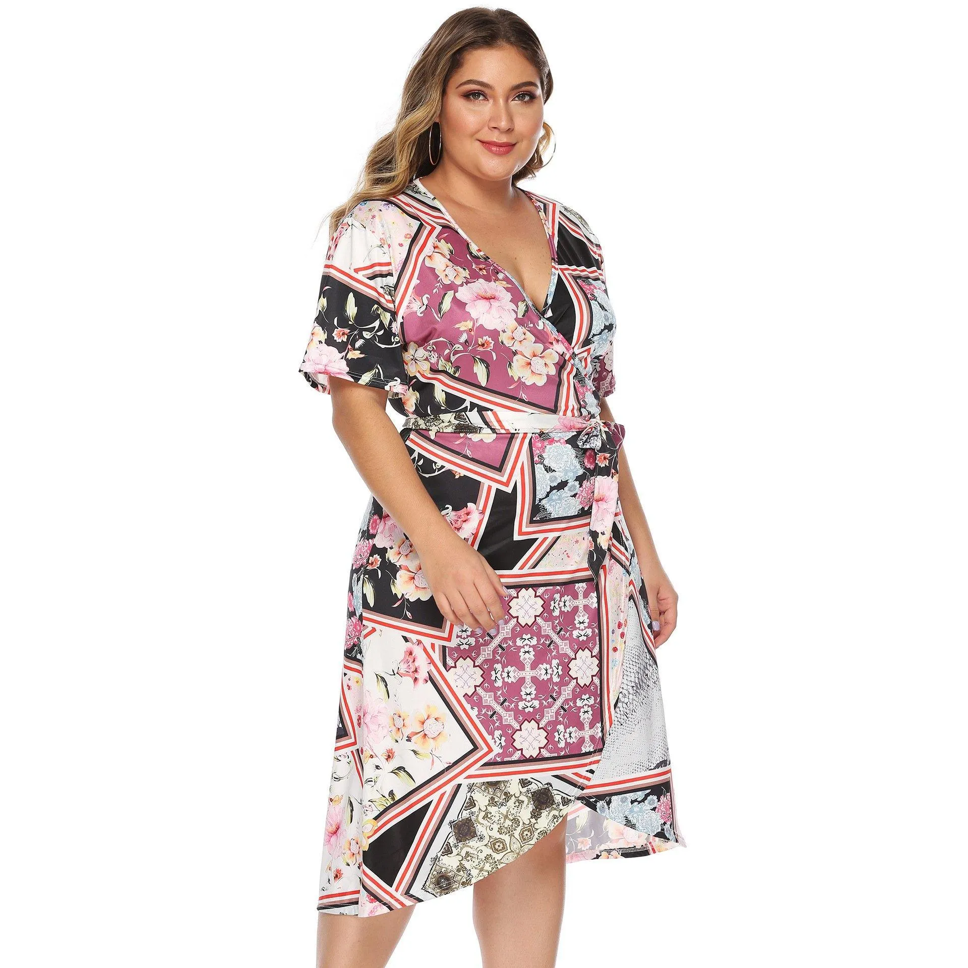 Women Plus Sizes Floral Print Summer Dresses