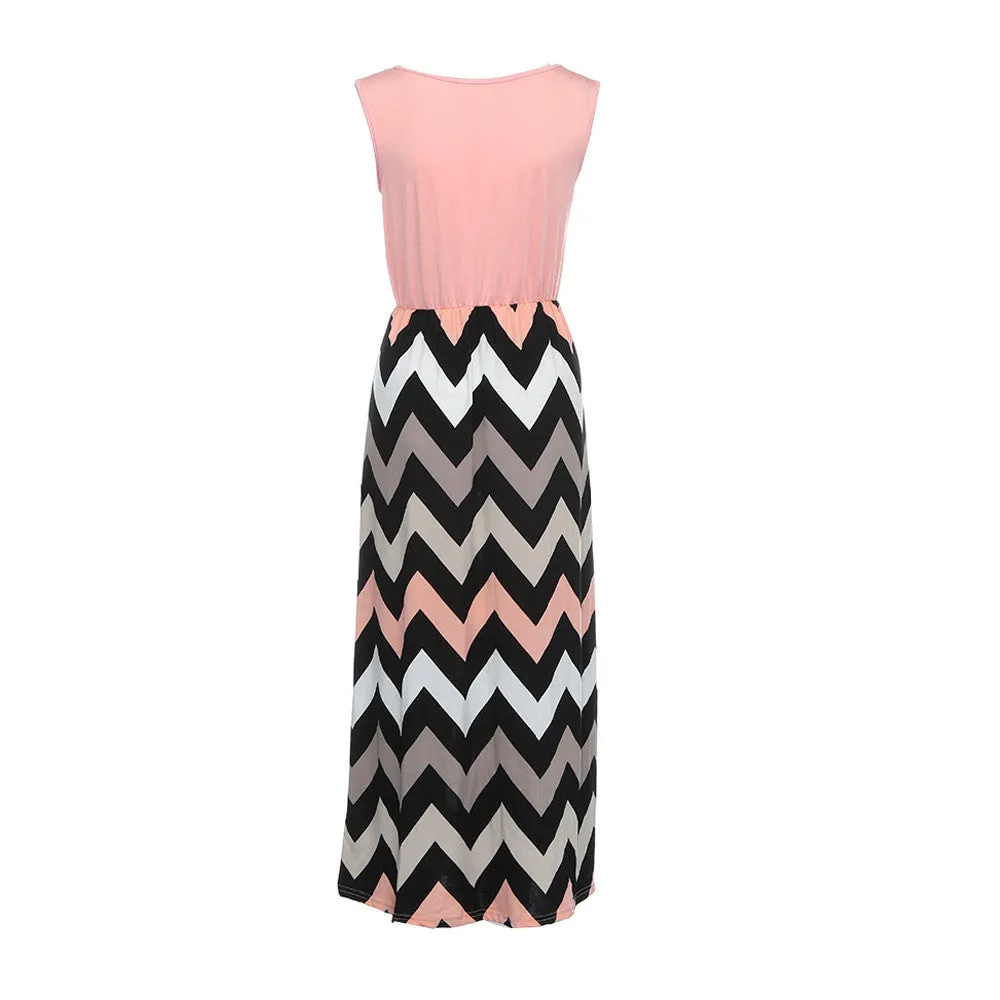 Women Striped Plus Size Summer Beach Long Boho Maxi Dress