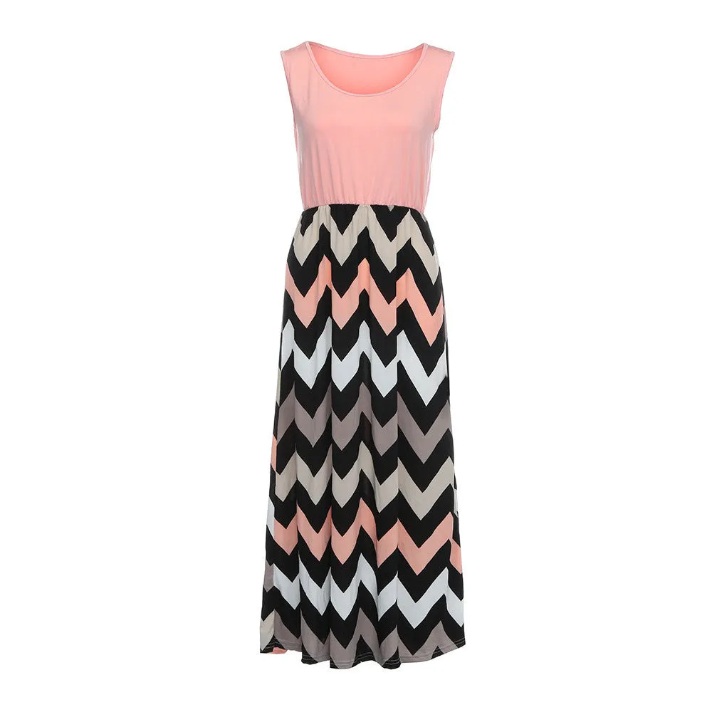 Women Striped Plus Size Summer Beach Long Boho Maxi Dress
