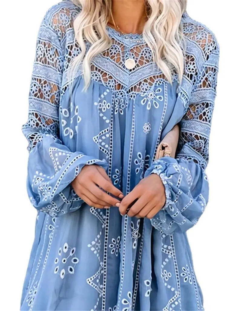 Women Summer Hollow Out Casual Short Dresses