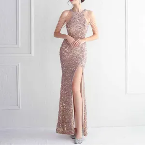 Women Wedding Sequin Dress Sleeveless Maxi Long Dress Formal Evening Prom Gowns S-4XL