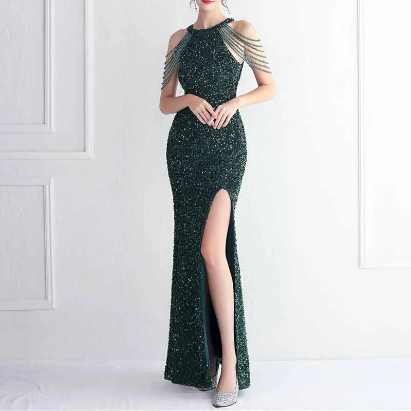 Women Wedding Sequin Dress Sleeveless Maxi Long Dress Formal Evening Prom Gowns S-4XL