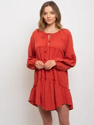 WOMEN'S FLOWY LONG SLEEVE MIDI DRESS