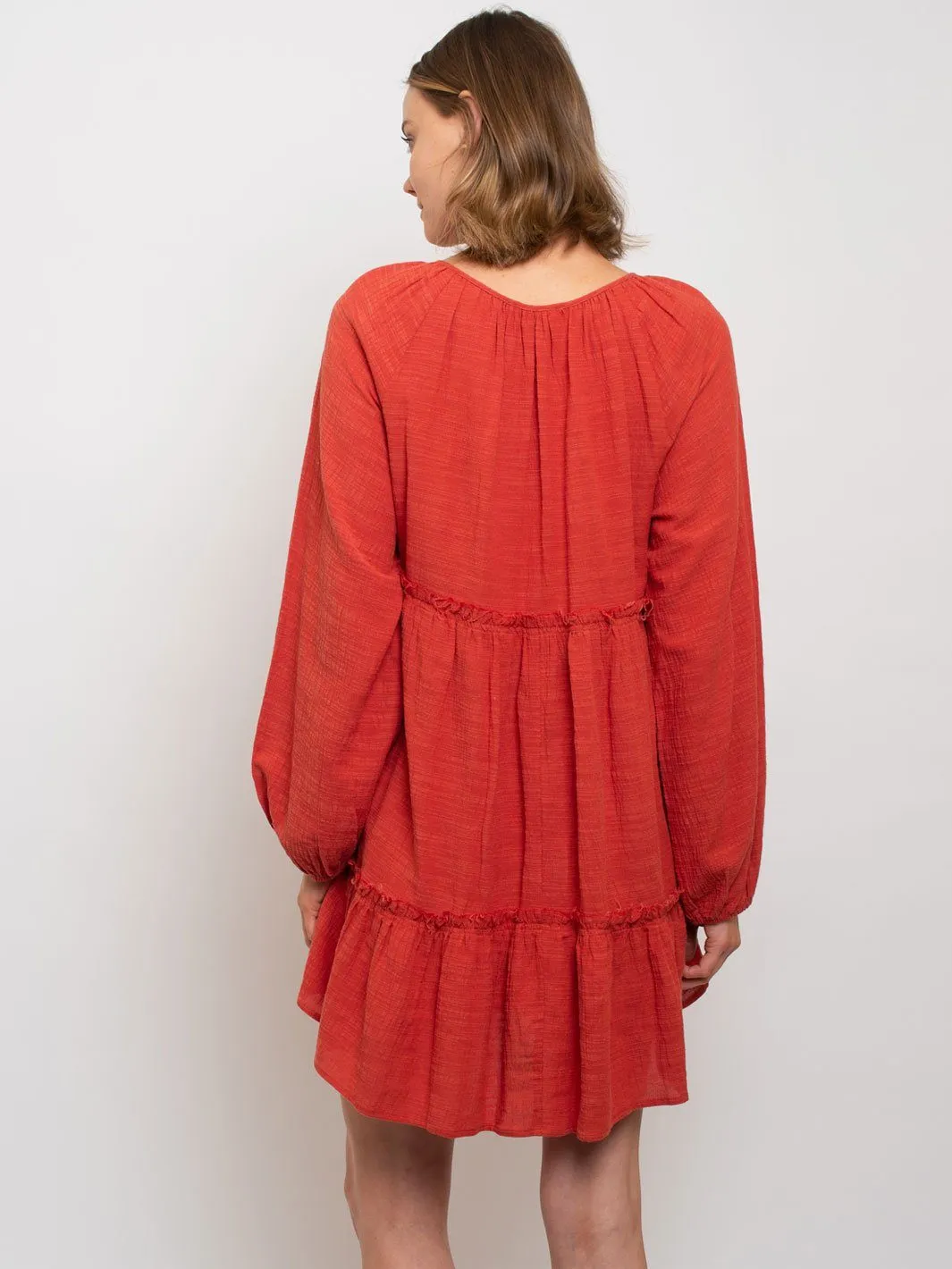 WOMEN'S FLOWY LONG SLEEVE MIDI DRESS