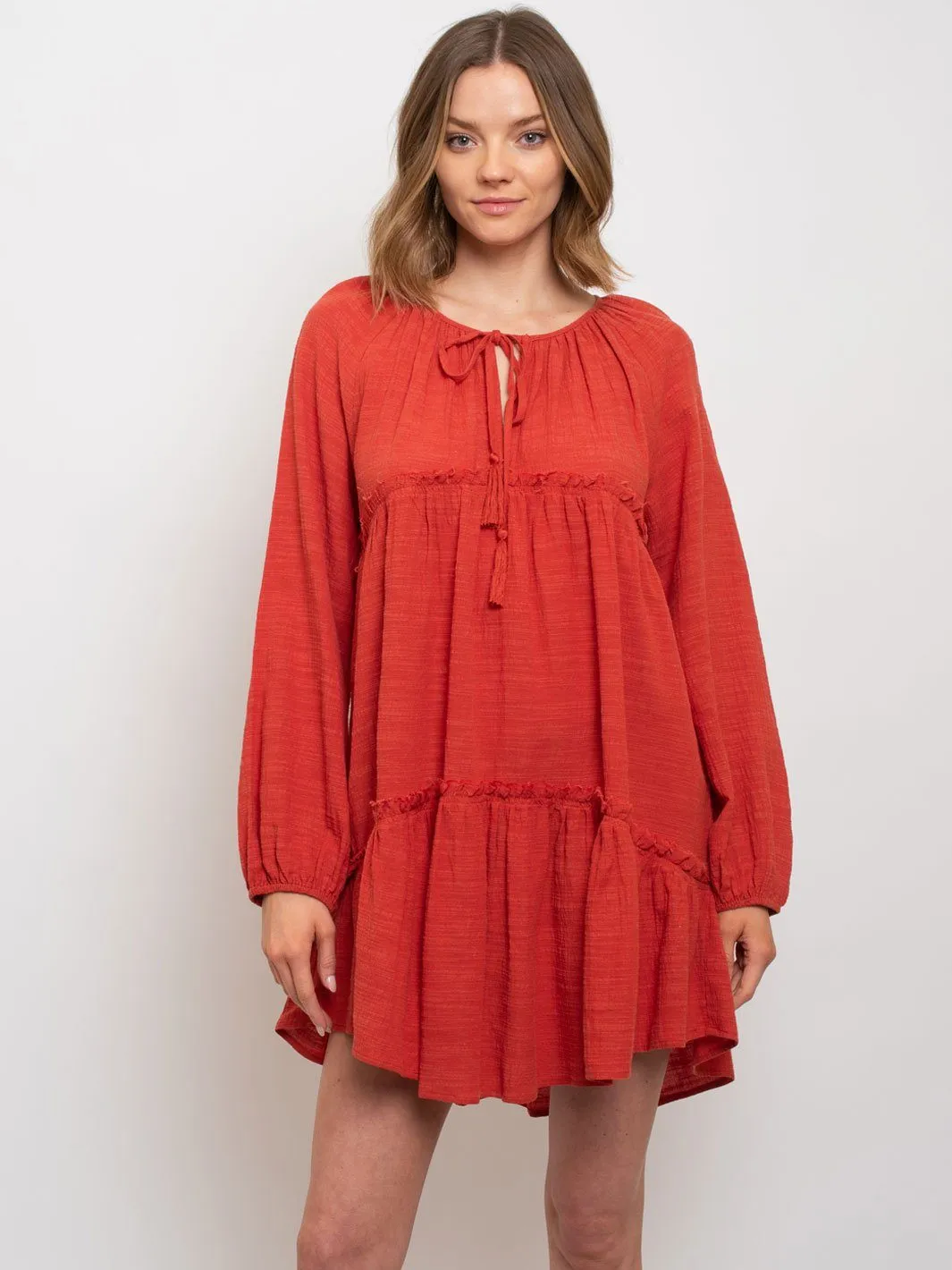 WOMEN'S FLOWY LONG SLEEVE MIDI DRESS