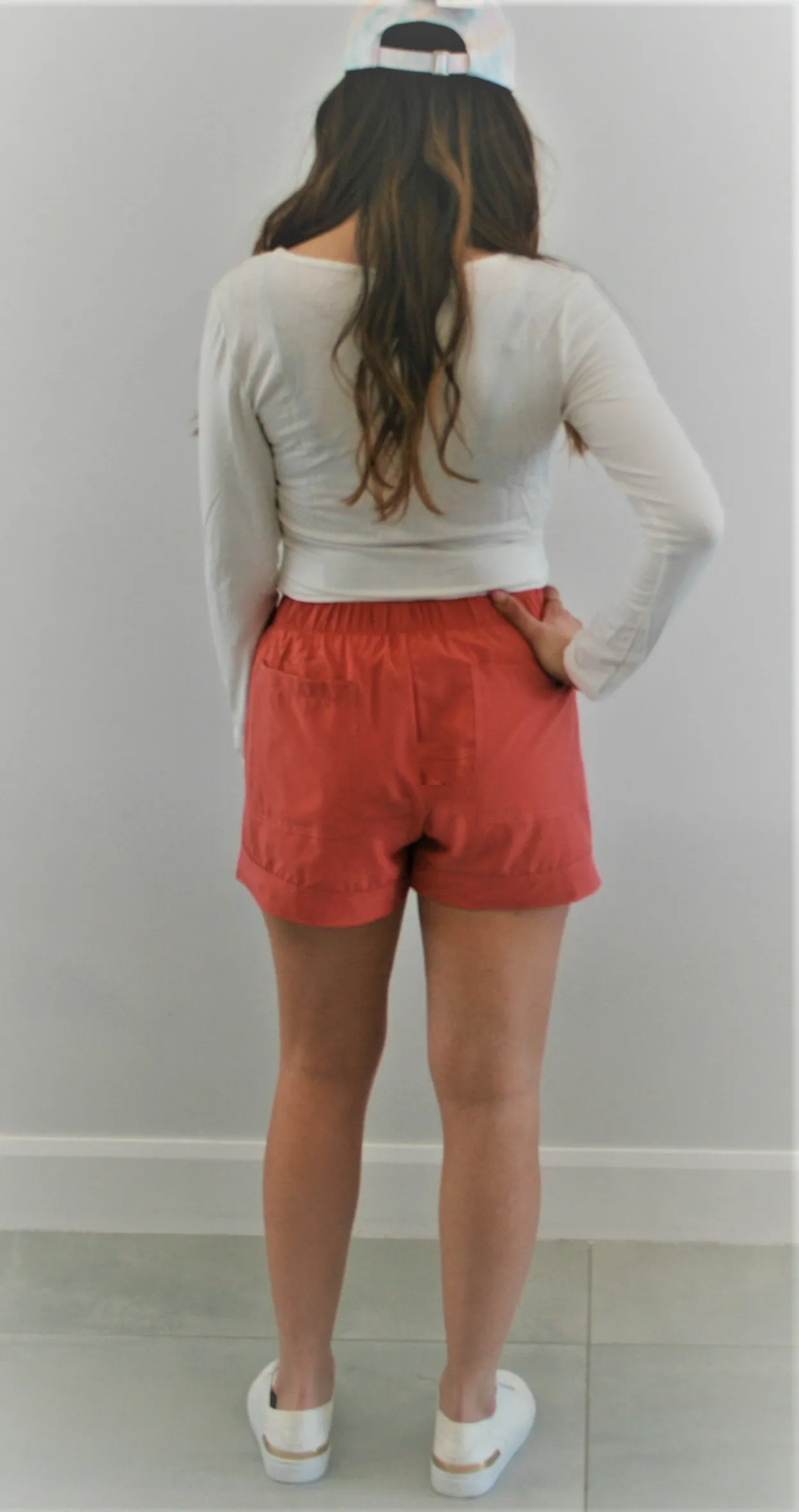 Women's light weight Coral Maternity adjustable Drawstring maternity flowy shorts