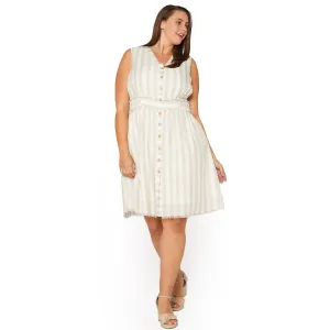 Women's Plus Size Sleeveless Button Down Stripe Dress in Sage