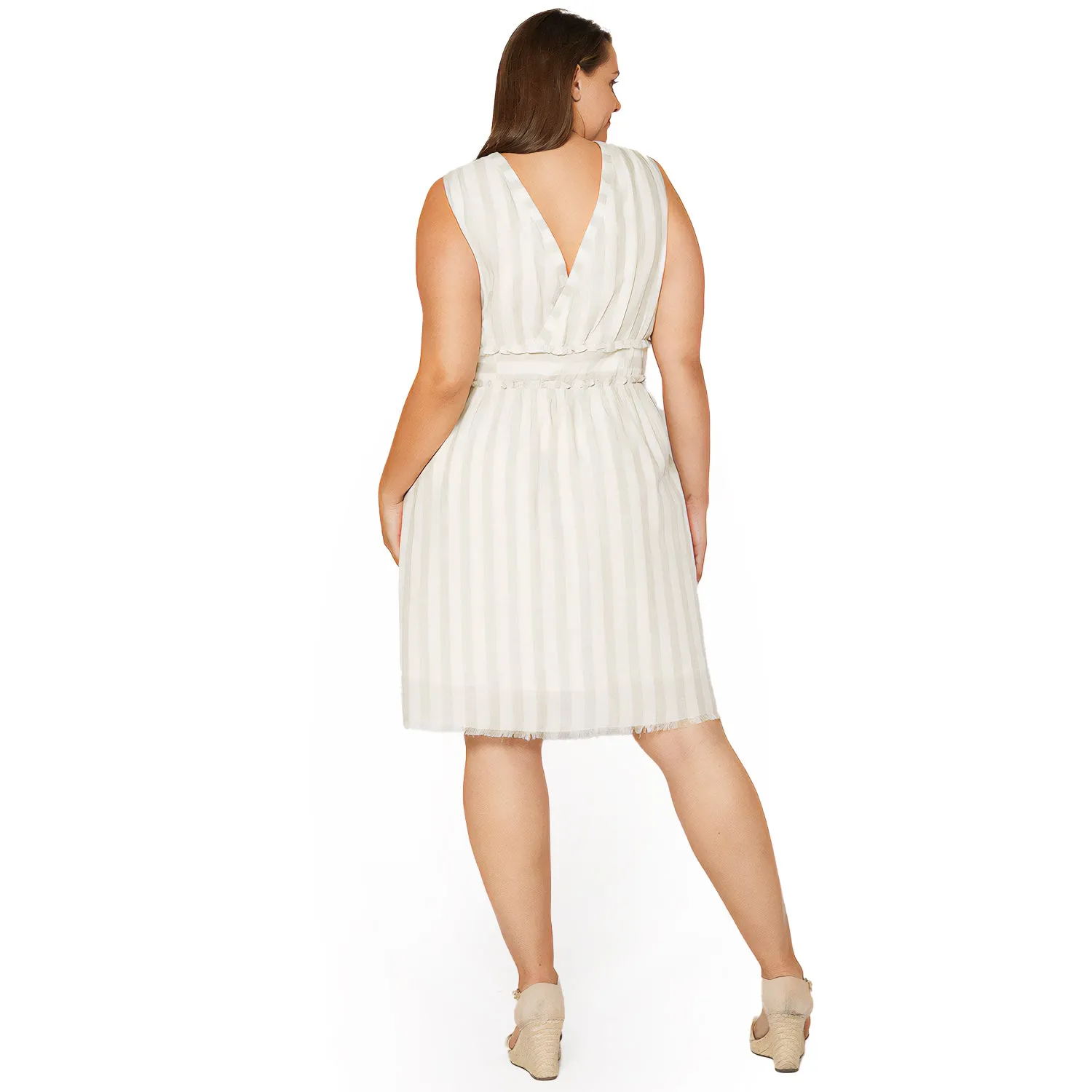 Women's Plus Size Sleeveless Button Down Stripe Dress in Sage