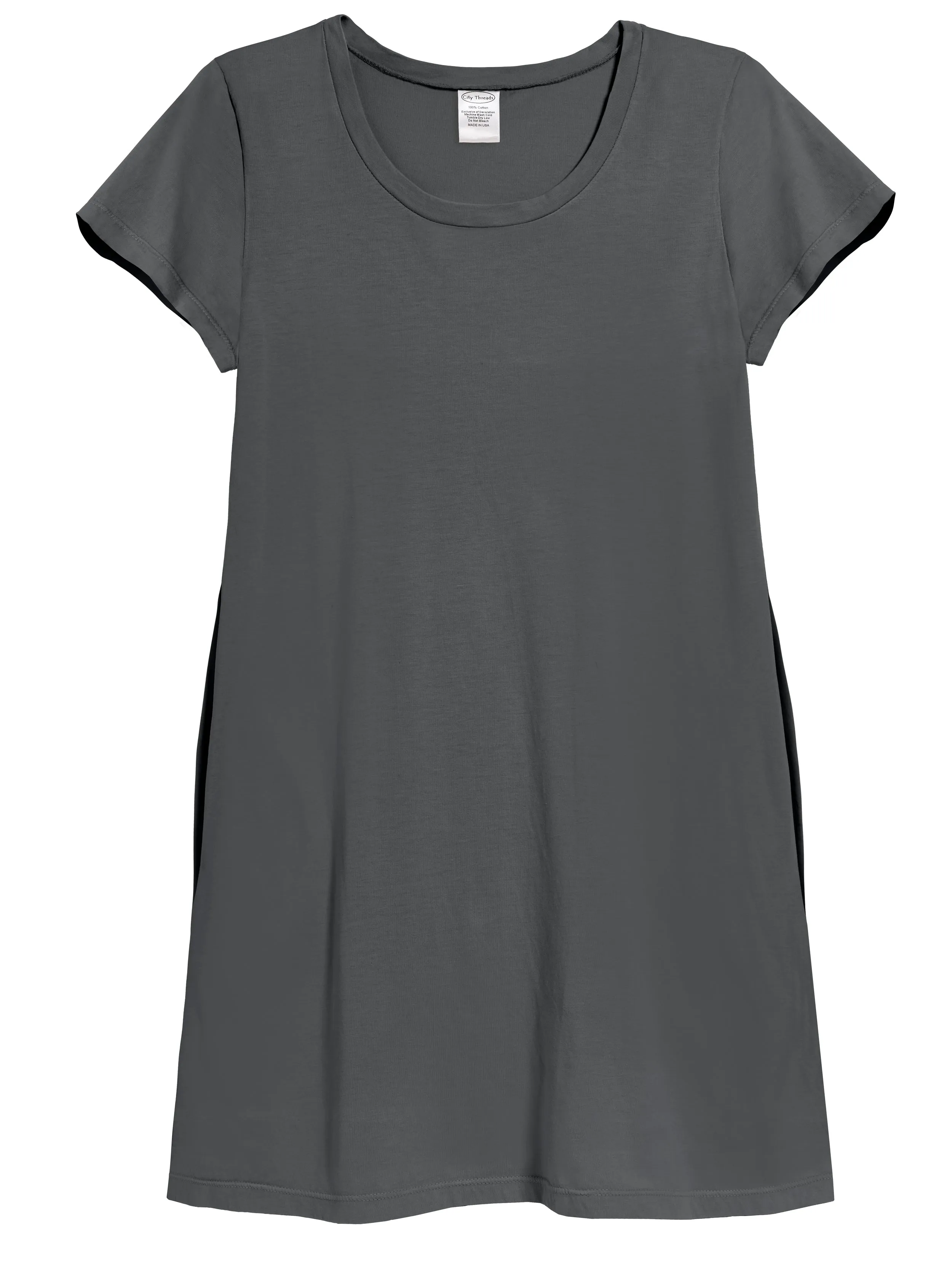Women's Soft Supima Cotton Easy Cover-Up T-Shirt Pocket Dress | Charcoal