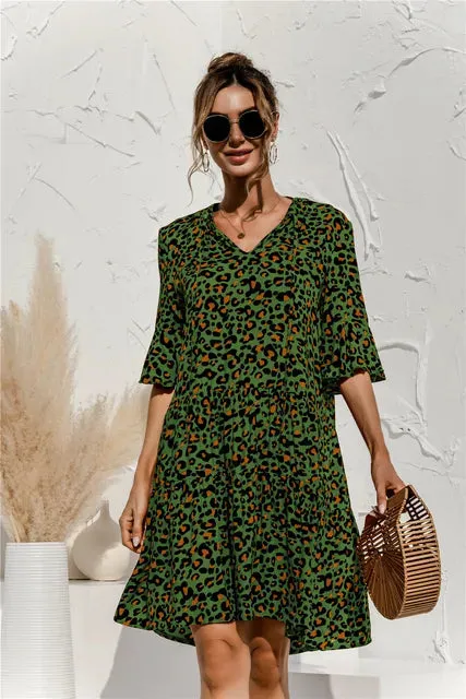 Women's Summer Flowy Animal Print Dress | Midi