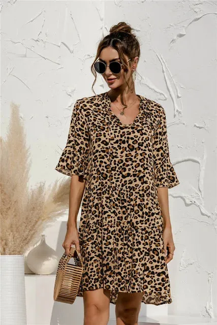 Women's Summer Flowy Animal Print Dress | Midi