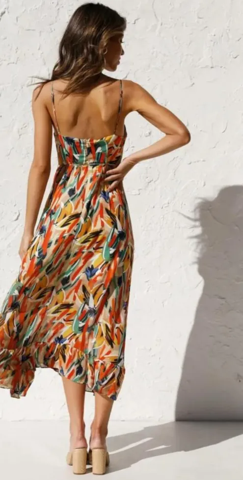 Women's Sundress - Sleeveless V-Neck - Spaghetti Straps - Flowy Midi A-Line Dress