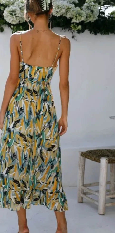 Women's Sundress - Sleeveless V-Neck - Spaghetti Straps - Flowy Midi A-Line Dress