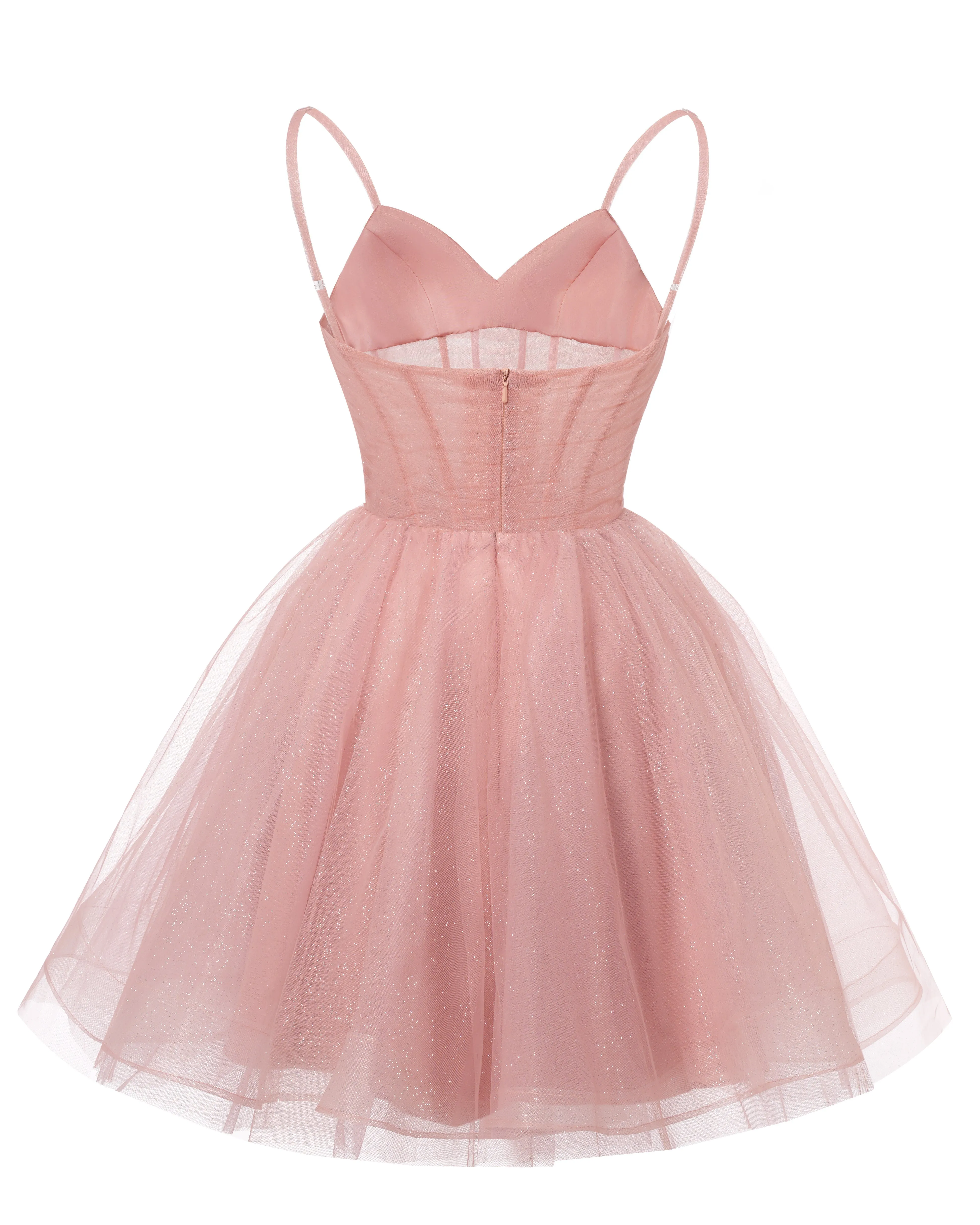 Womens V Neck Tulle Spaghetti Straps Dusty Sage Homecoming Dresses with Corset Back Short Prom Gowns for Teens