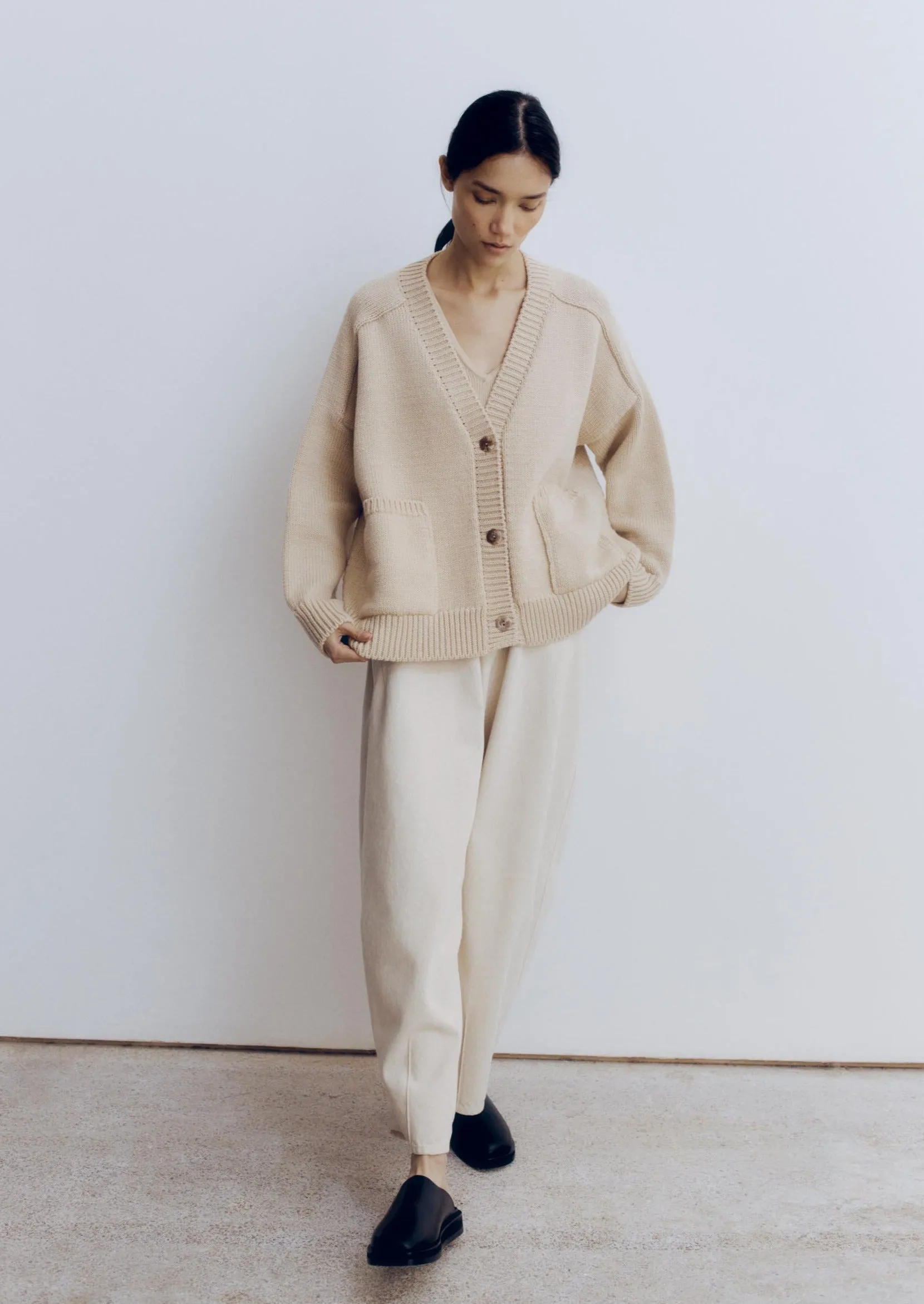 Wool Saddle Cardigan, Beige