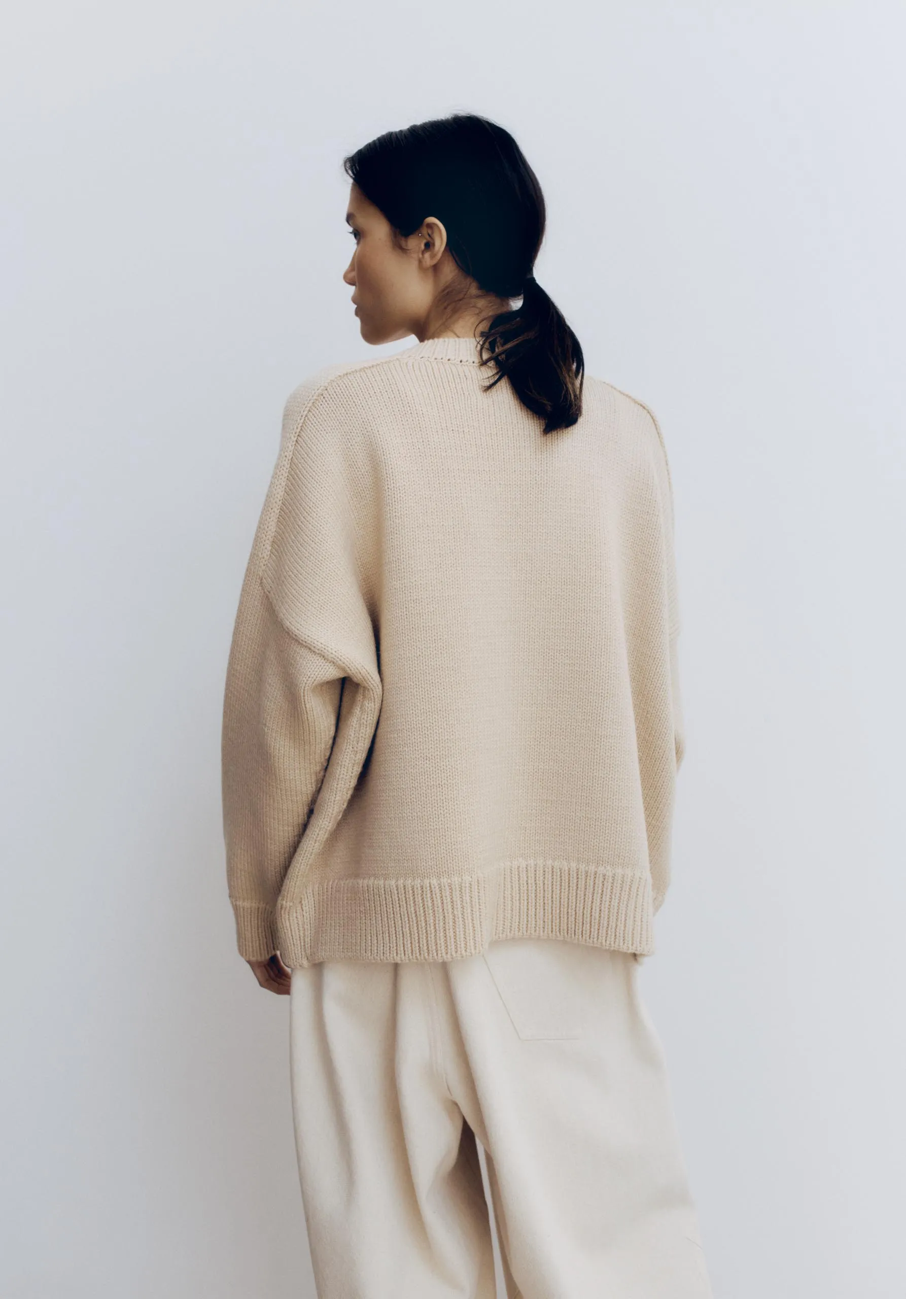 Wool Saddle Cardigan, Beige