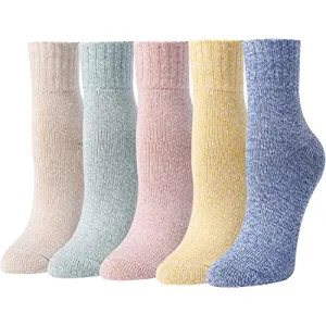 Wool Socks for Women, Warm Cabin Nordic Socks, Vintage Socks, Thick Knit Cozy Winter Socks for Women Gifts for Her 5 Pairs
