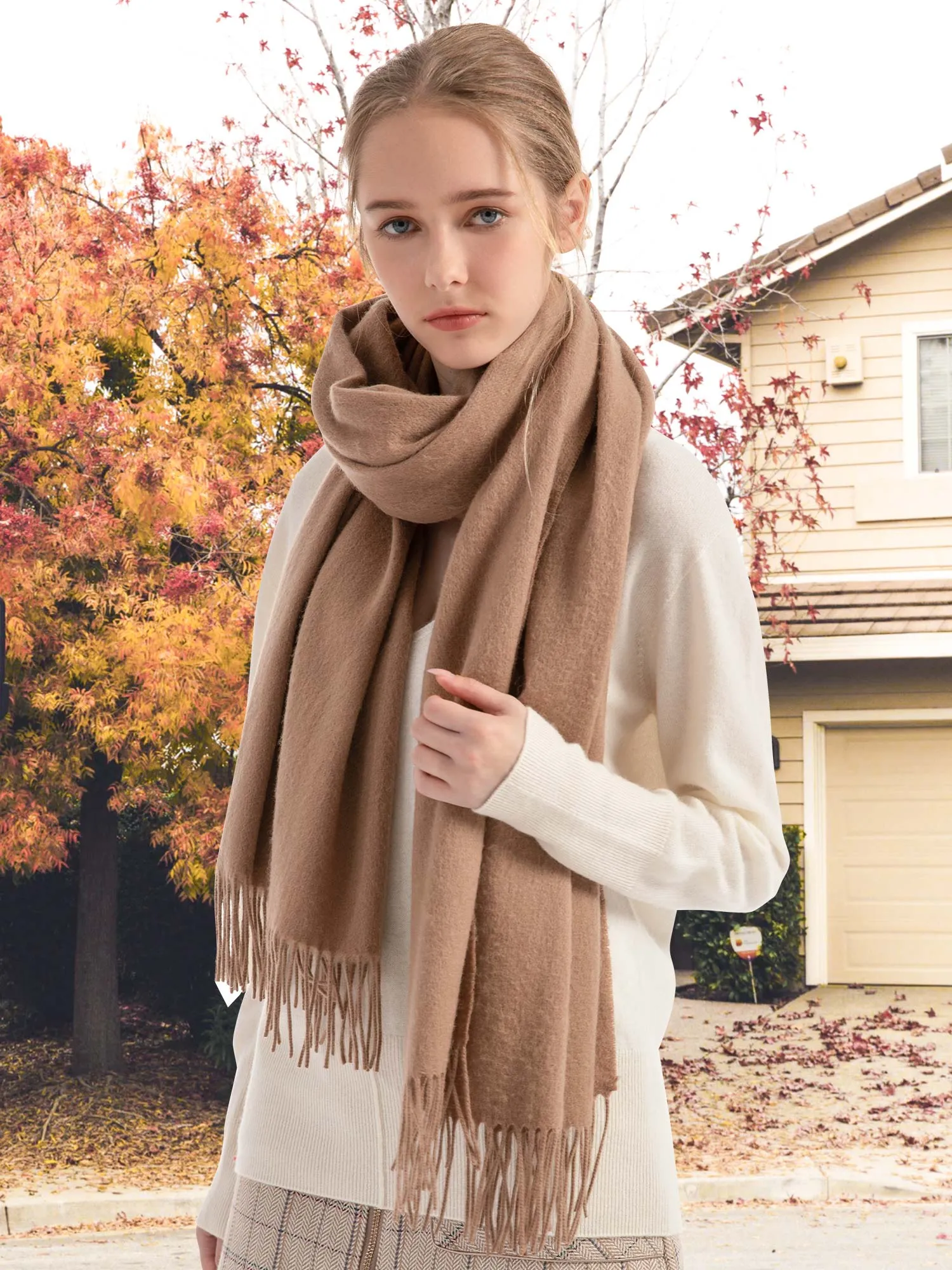 Woolen Bloom Winter Fringed Scarf Wool Shawl Wrap Blanket