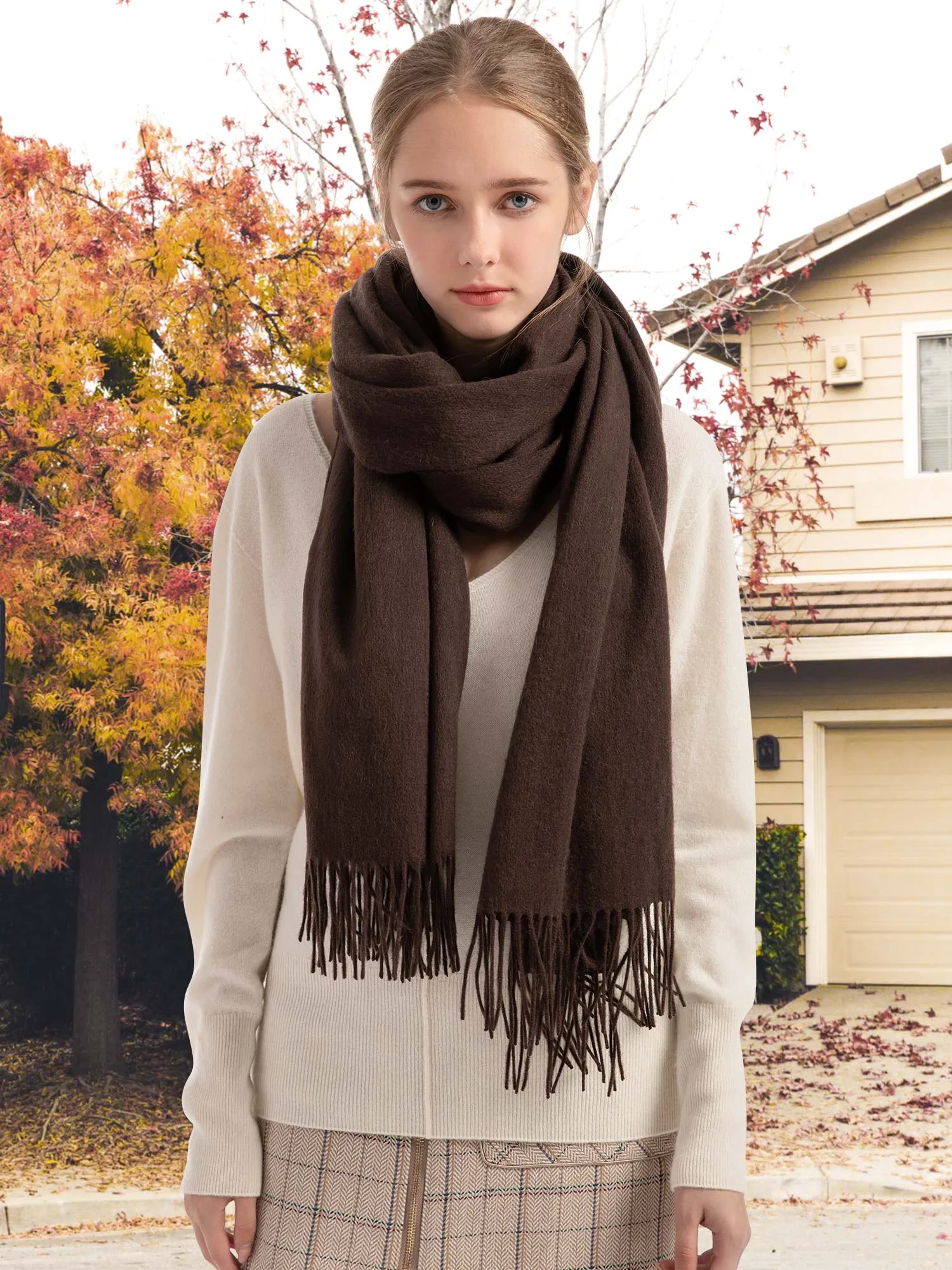 Woolen Bloom Winter Fringed Scarf Wool Shawl Wrap Blanket