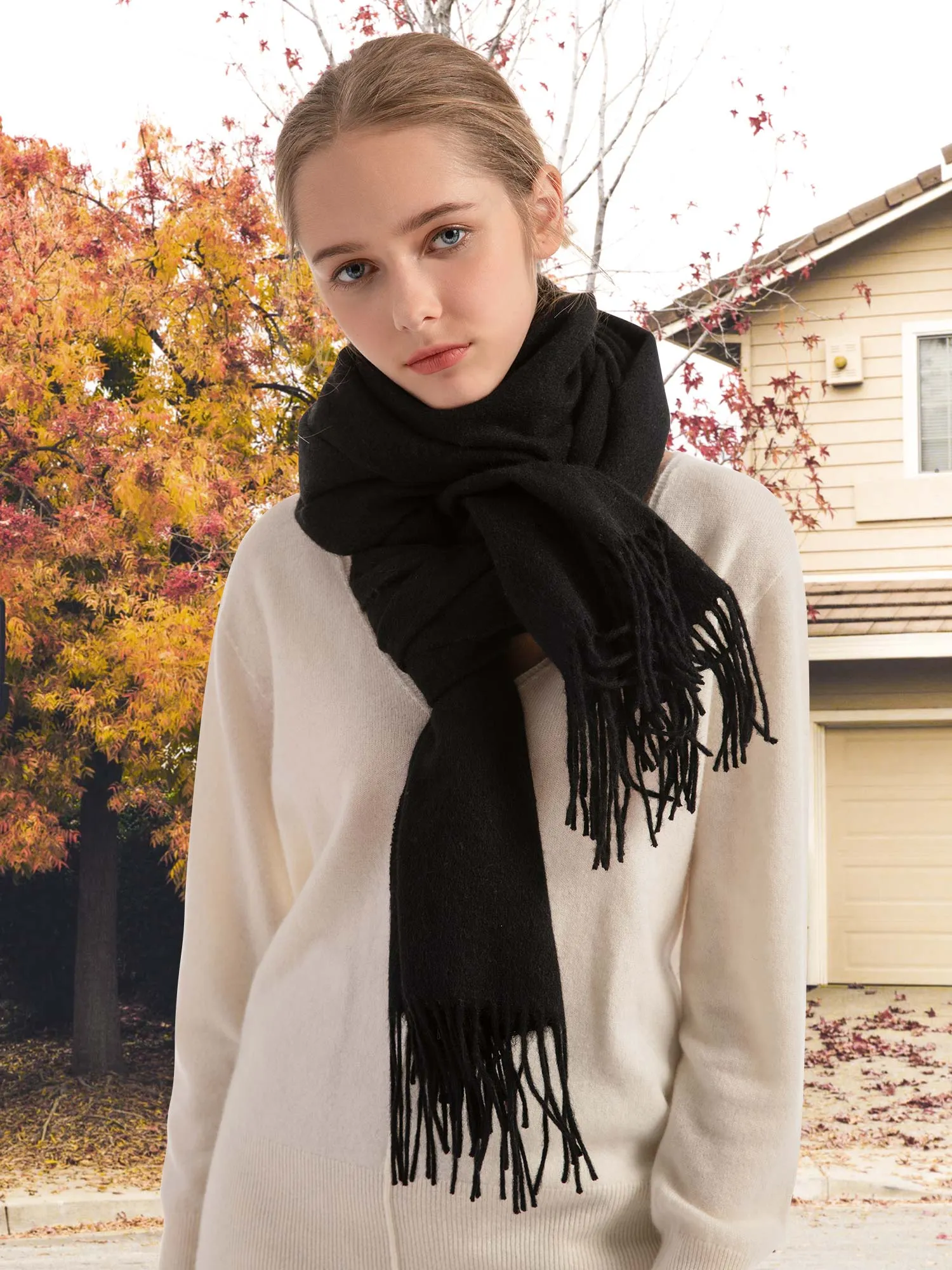 Woolen Bloom Winter Fringed Scarf Wool Shawl Wrap Blanket