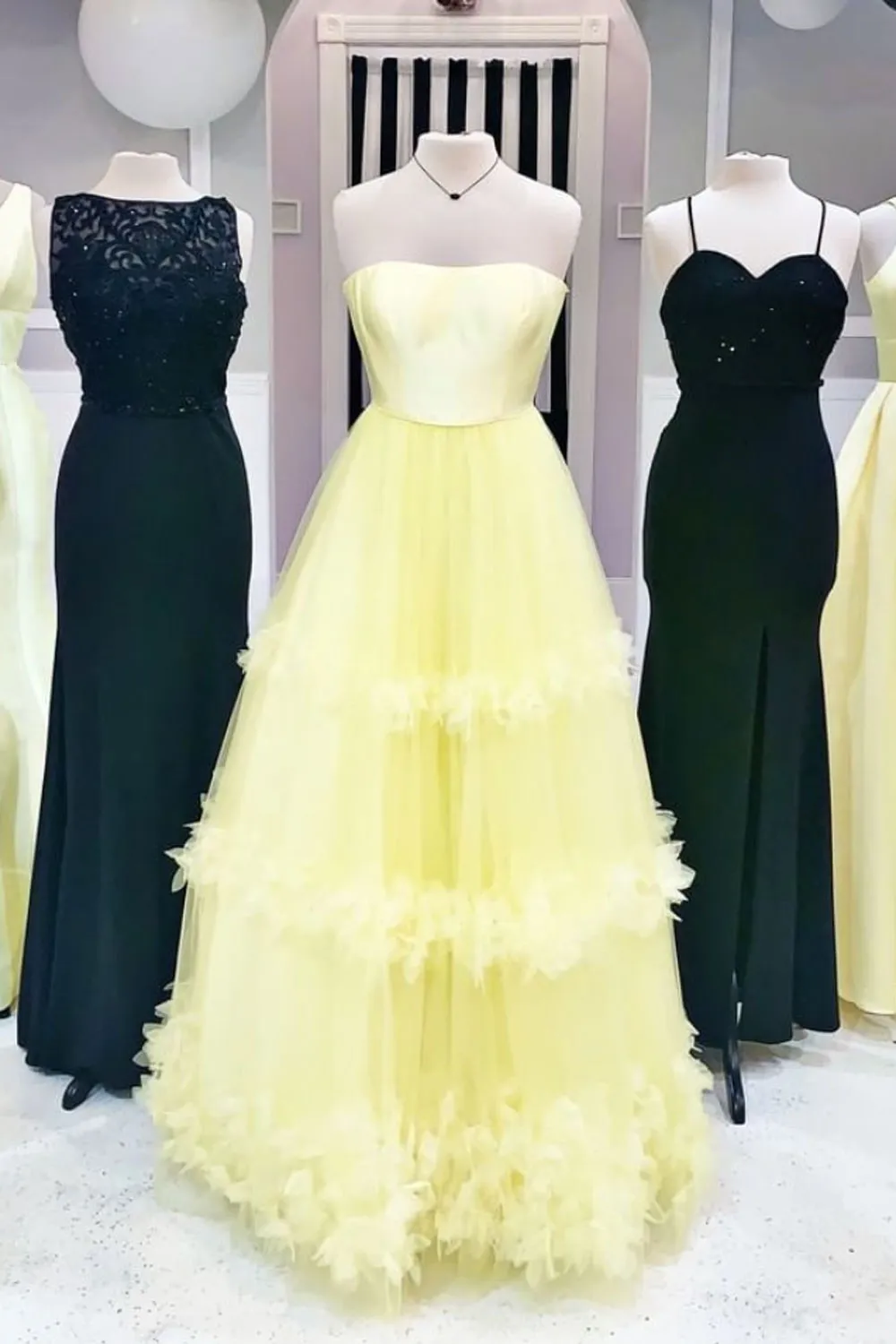 Yellow sweetheart tulle long prom dress yellow formal dress