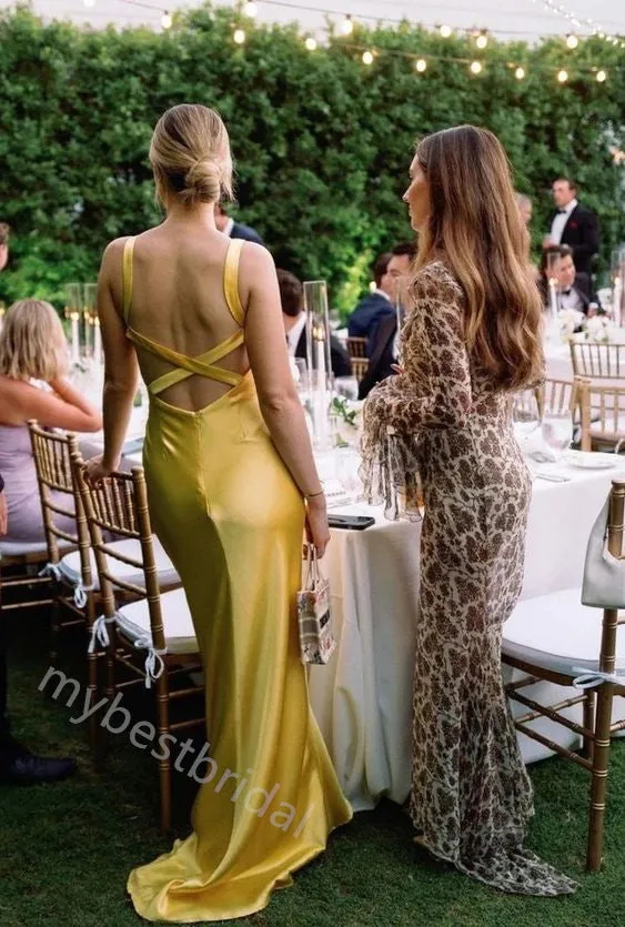 Yellow V-neck Sleeveless Sheath Floor Length Prom Dress,PDS11613