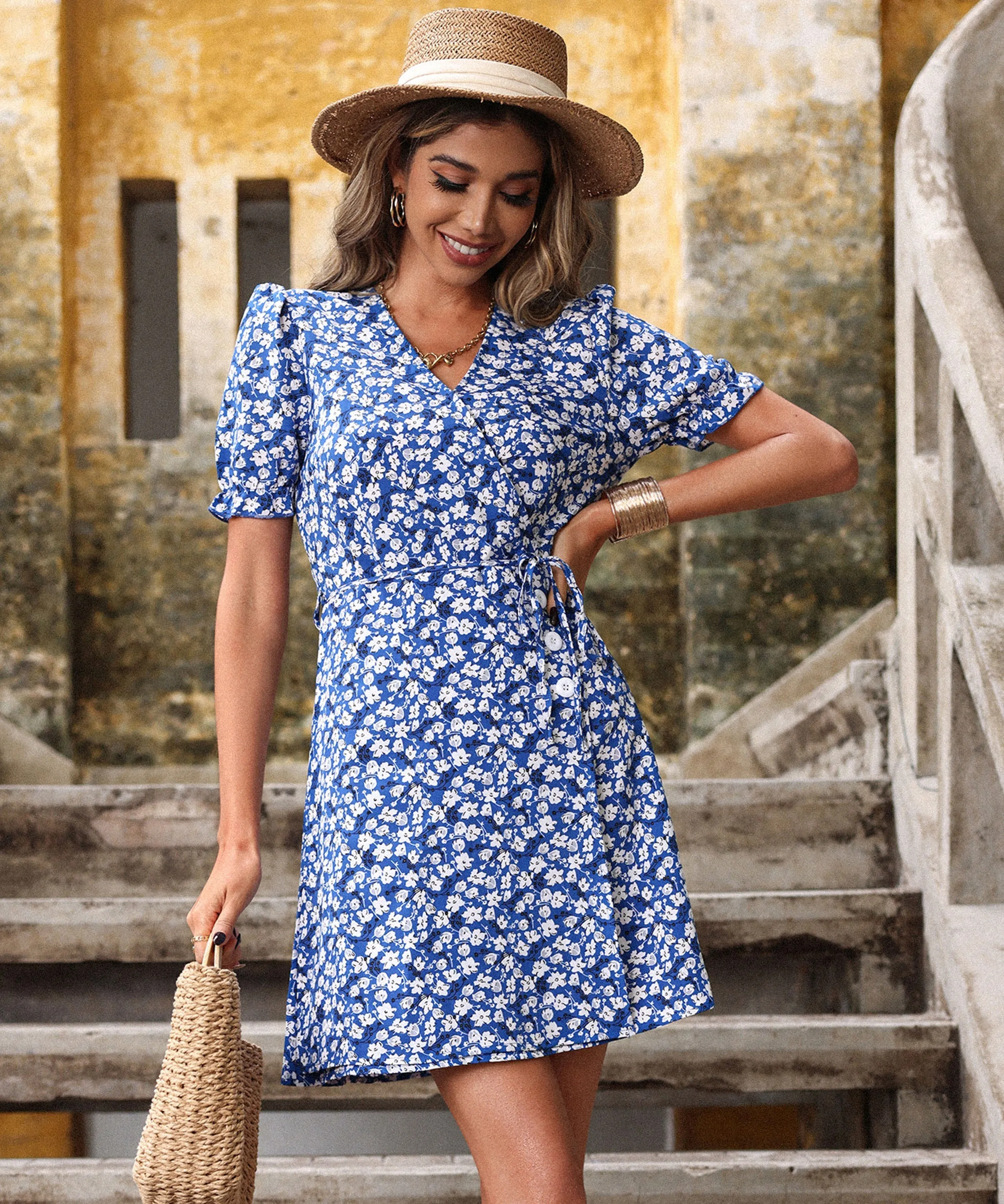 Yule Mini Dress - Blue Print