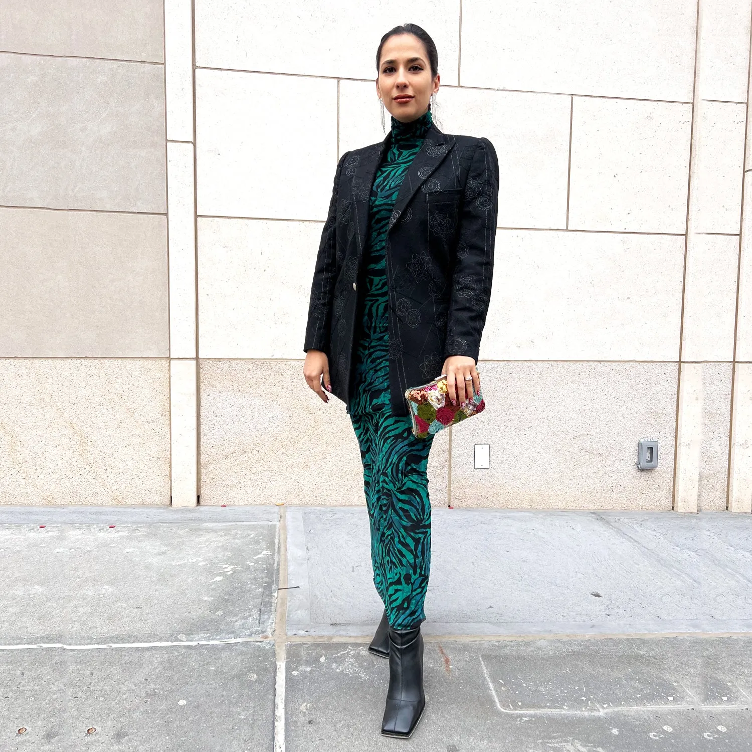 Zebra-Print Mesh Dress in Green