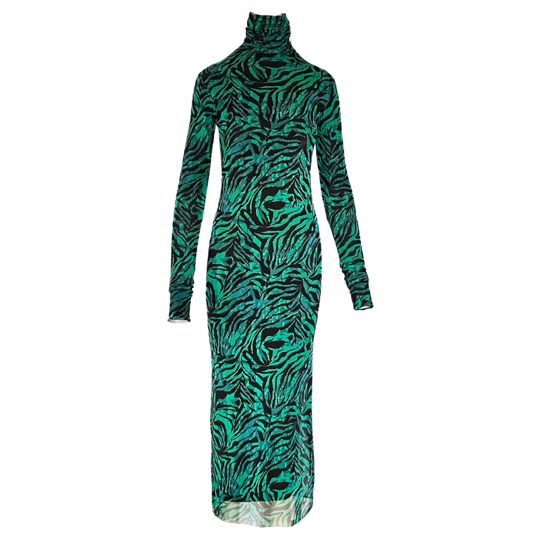 Zebra-Print Mesh Dress in Green