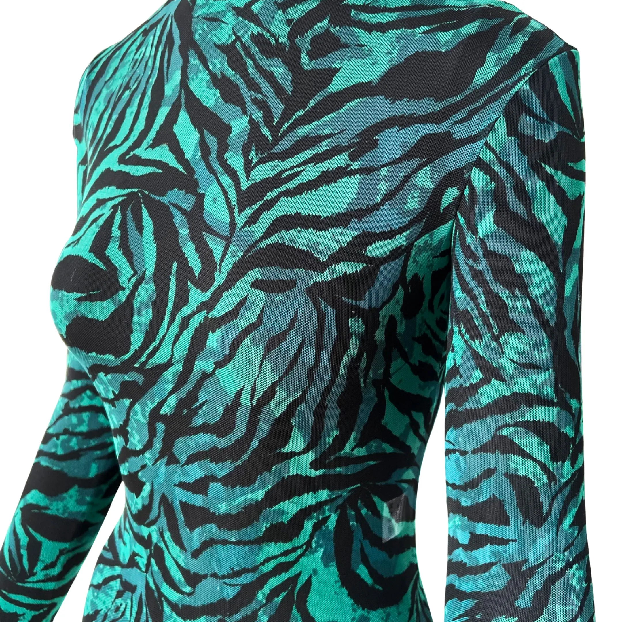 Zebra-Print Mesh Dress in Green